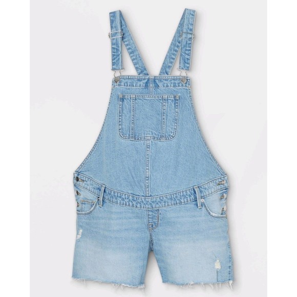 Isabel Maternity Jean Shortalls Light Wash - Picture 1 of 7